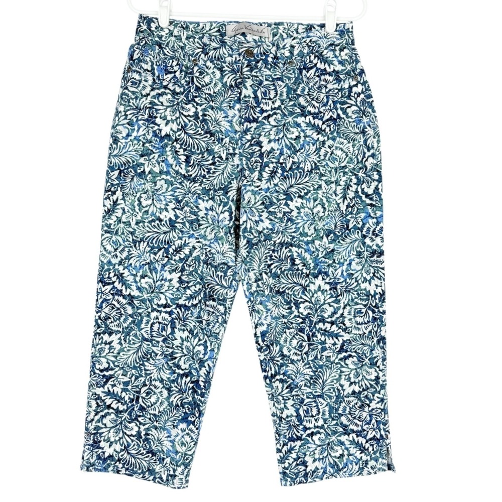 Gloria Vanderbilt Women's Capris Pants Size 8 Stretch Floral Blue/White NWOT